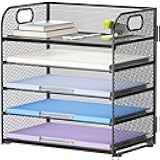 Marbrasse 5 Tier Paper Organizer Letter Tray, Mesh Desk File Organizer with Handle, Paper Sorter Desk Organizer for Home Office Supplies(Black)