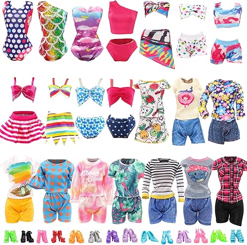 BARWA 20 piezas de ropa de muñeca que incluye 10 conjuntos de trajes de baño de bikini, tops y pantalones con 10 zapatos para muñecas de 11.5