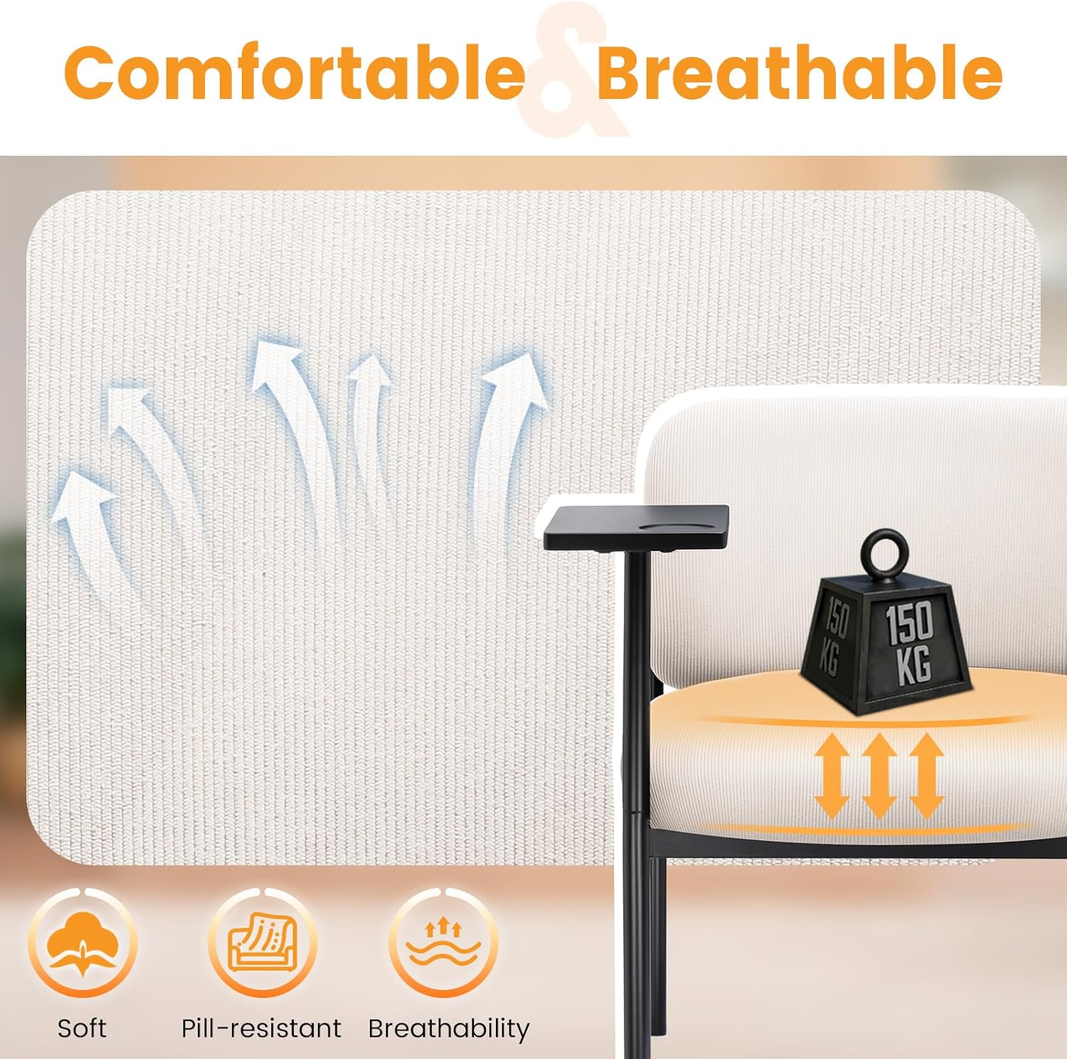 COMHOMA Accent Leisure Chair, Lounge Relaxing Chair with 180°Rotating Small Table, Modern Upholstered Chairs with Metal Legs, Single Sofa for Living Room/Bedroom/Garden, Beige