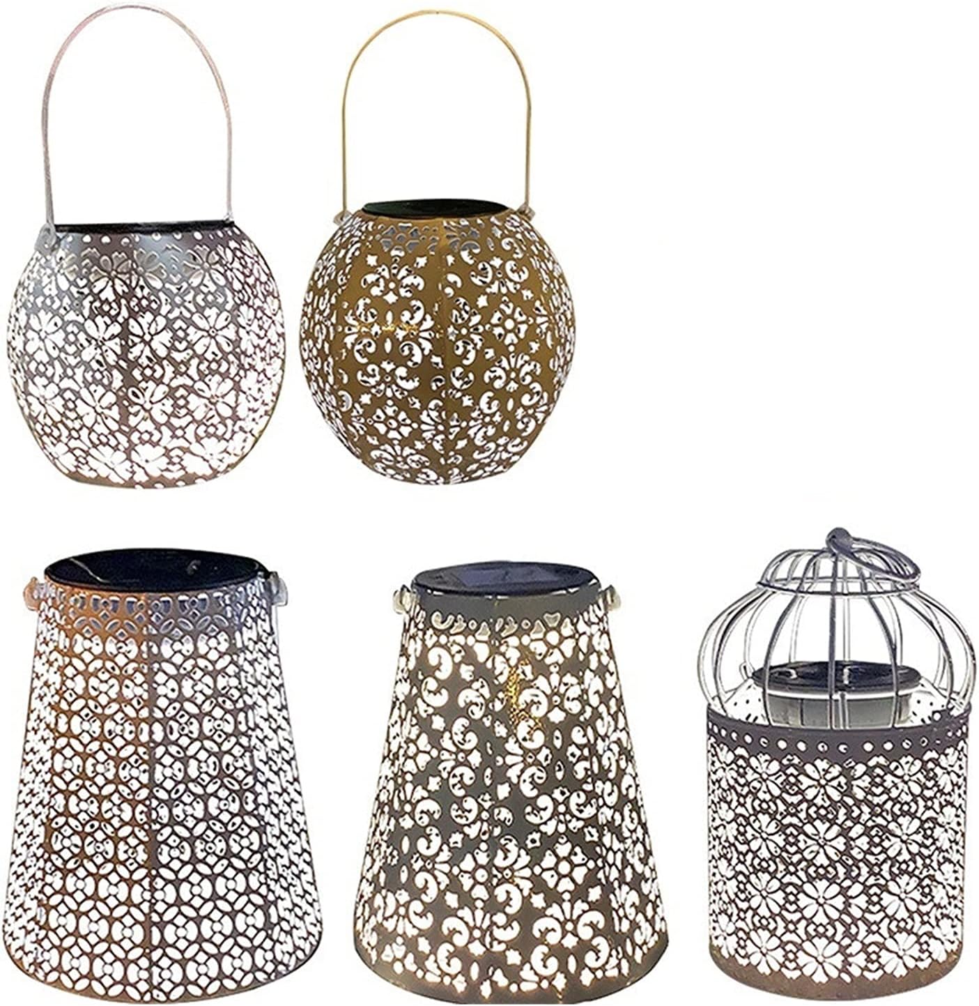 LED Solar Lantern Light -Hollow Lantern Projection Light Wrought Iron Hanging Lamps Waterproof Outdoor Garden Yard Art Decorations Light (Emitting Color : 01)