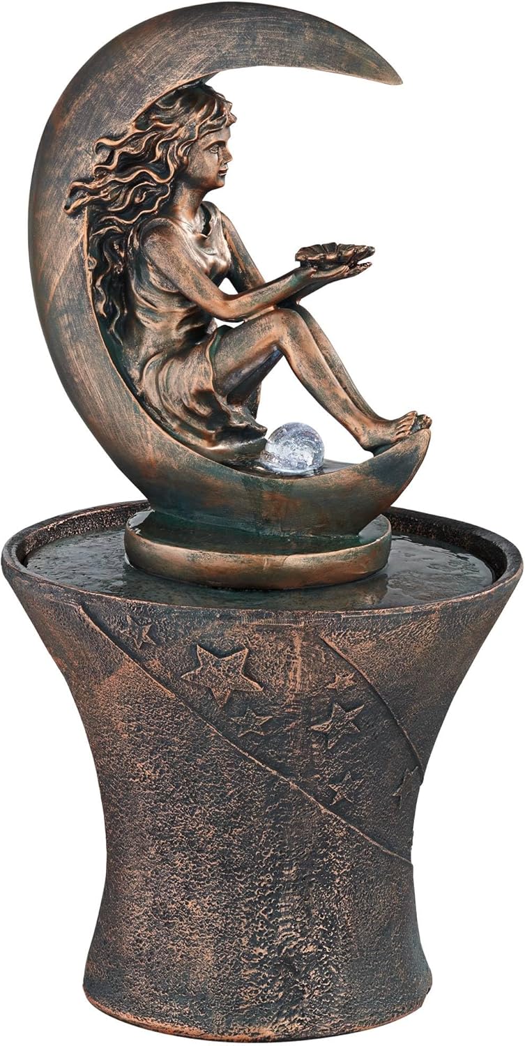 Crescent Moon 34" High Large Rustic Indoor Outdoor Decor Faux Stone Floor Fountain with Light LED Standing Water Feature for Outside Garden Patio Yard Backyard Porch Deck Relaxation - John Timberland