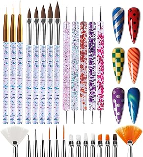 Artdone 28pcs Nail Art Brushes, Nail Art Tool Set, Dotting Tools, Dust Brush,Striping Brushes for Long Lines, Drawing Pen For Gel Polish Design supply