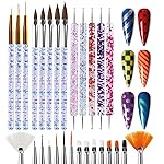 Artdone 28pcs Nail Art Brushes, Nail Art Tool Set, Dotting Tools, Dust Brush,Striping Brushes for Long Lines, Drawing Pen For Gel Polish Design supply