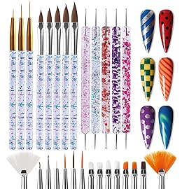 Artdone 28pcs Nail Art Brushes, Nail Art Tool Set, Dotting Tools, Dust Brush,Striping Brushes for Long Lines, Drawing Pen For Gel Polish Design supply