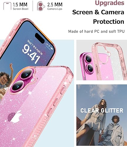 Miniatura 164 de MIODIK Funda compatible con iPhone 13 Pro, con protector de pantalla + protector de lente de cámara, funda protectora de purpurina transparente