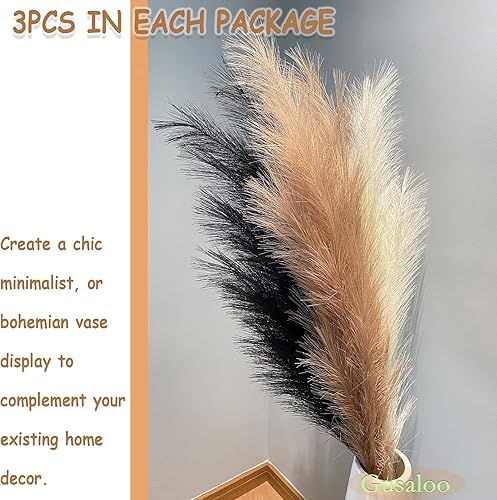 Vista 5 de Hierba Artificial Falsa de Pampas Grande, 47"120cm Paquete de 3 Hierba Artificial Falsa de Pampas Decorativa Tallos Altos Esponjosos, Relleno