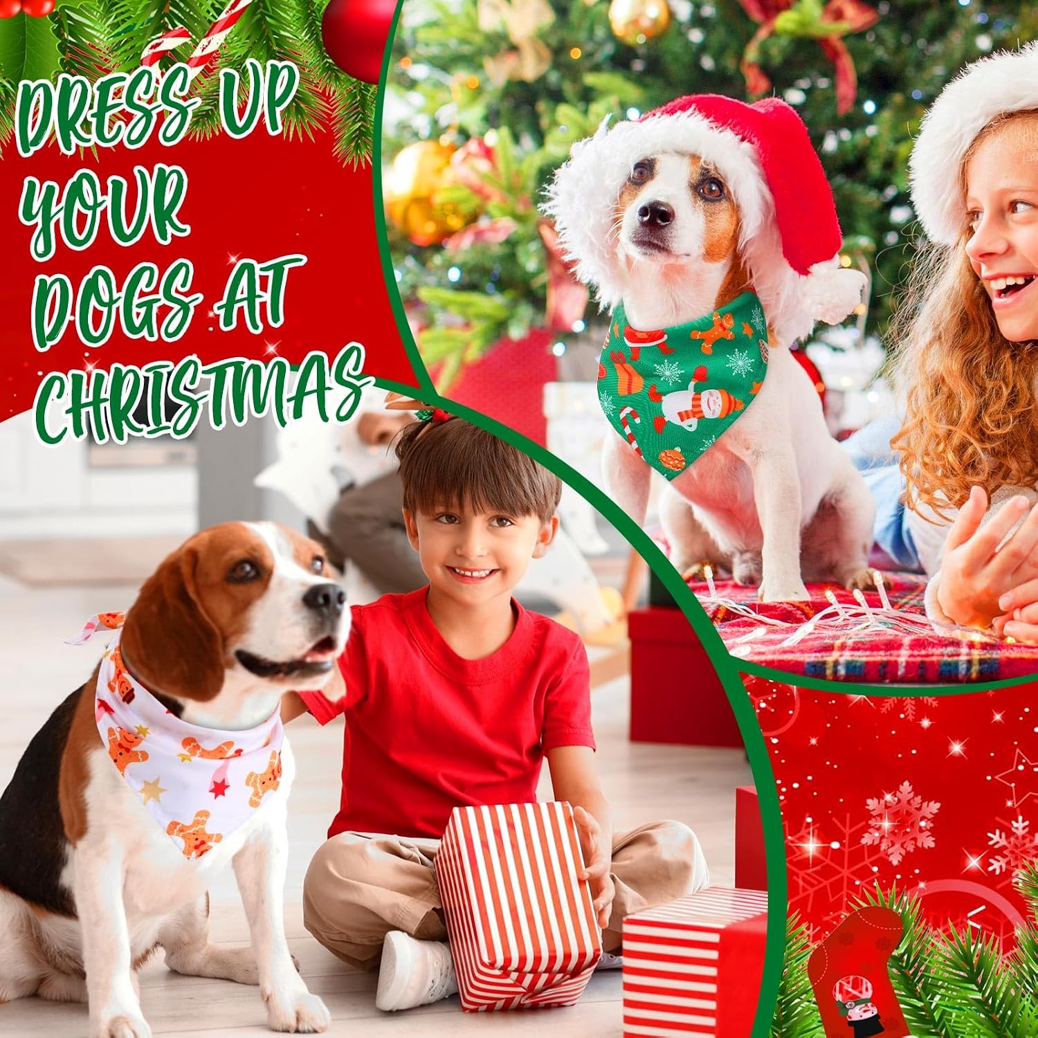 Kigeli 50 Pieces Christmas Dog Bandanas Bulk Dog Kerchief Set Bibs Triangle Scarf Bandanas with Christmas Patterns for Pet Party Costume Accessories Decoration(31.5 x 21.7 x 21.7 Inch)
