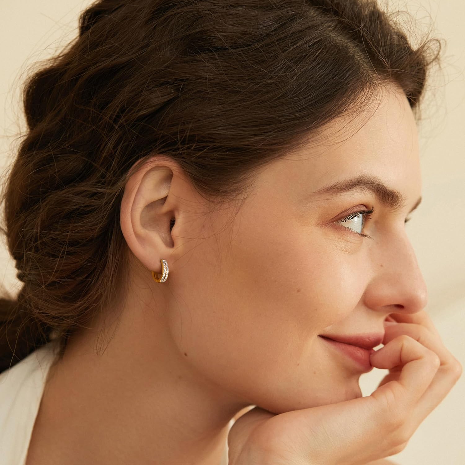 Huggie Hoop Earrings for Women 925 Sterling Silver Hypoallergenic Cubic Zirconia Earrings - Image 3