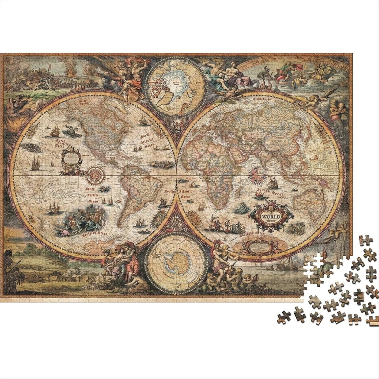 Mapa Vintage 1000 Piezas Rompecabezas de Papel para Adultos Juego Educativo Antiguo Mapa Mundial Puzzle de Papel Decoración de Pared 70x50cm/1000pcs