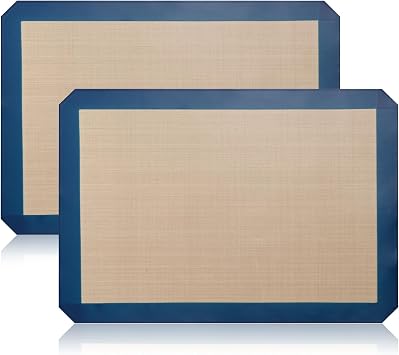 Luckyiren 2 Pack Silicone Oven Liners for Baking, Half Sheet, Blue/Beige