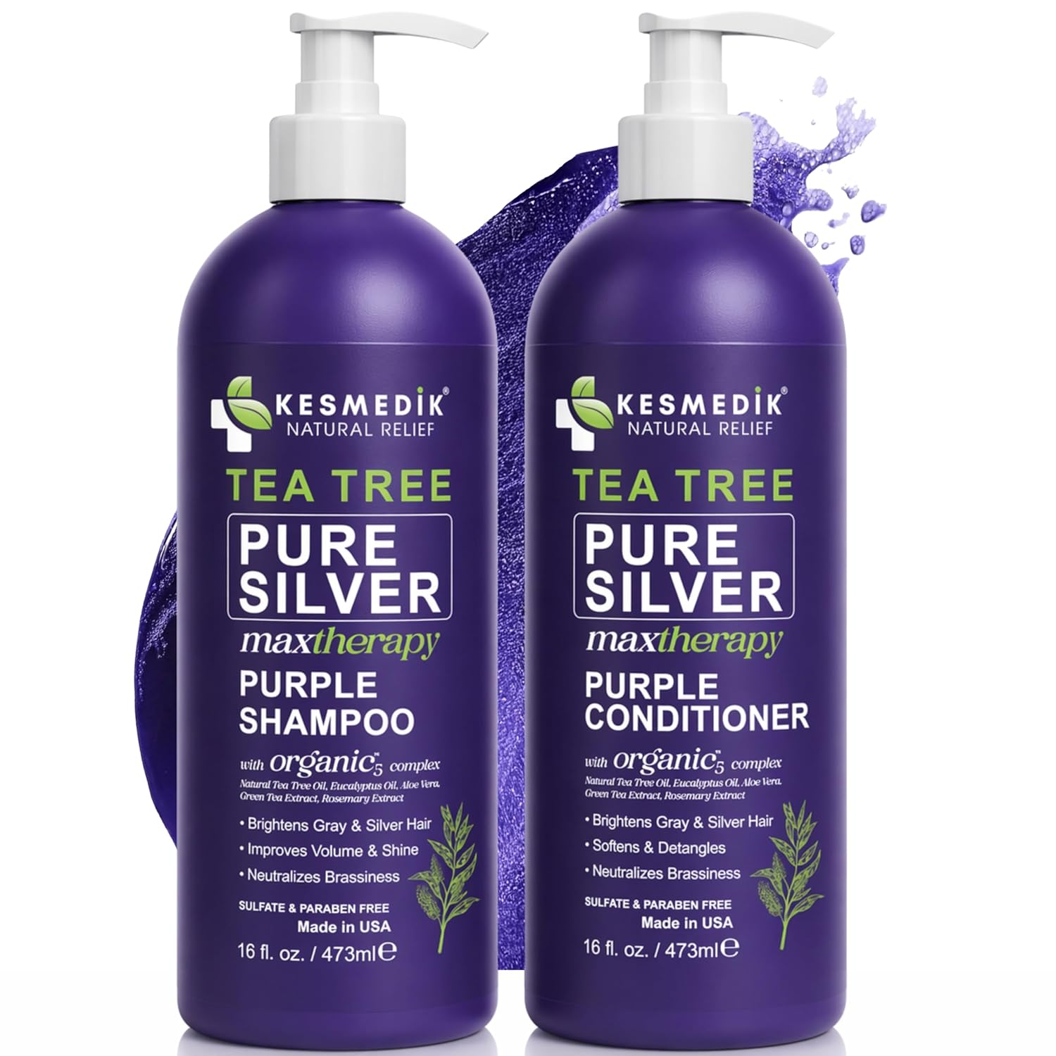 KESMEDIK Tea Tree Shampoo & Conditioner Set - Anti Brass Toner