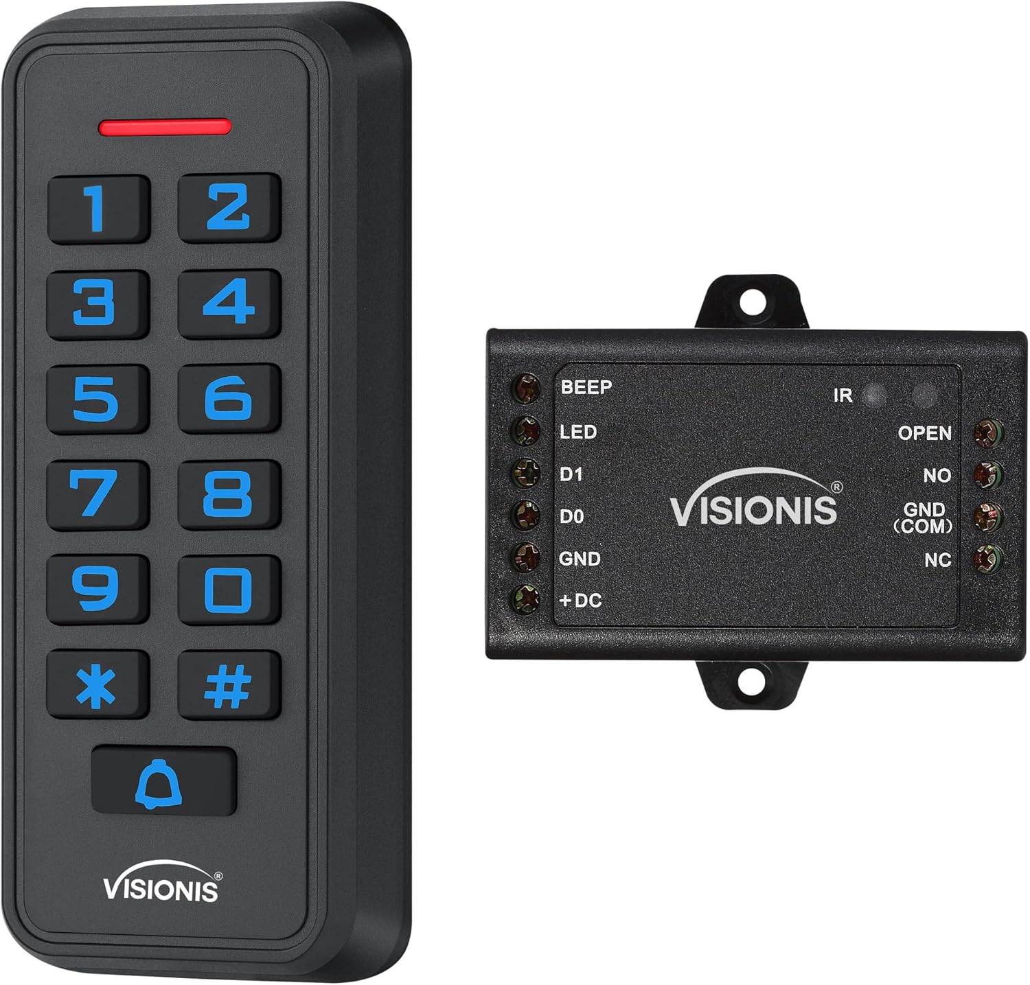 Visionis VIS-3008 Access Control Black Outdoor IP68 Weatherproof Keypad And Card Reader Standalone With Mini Controller + Wiegand 26, No Software, Delay And On/Off Toggle Mode, EM Cards, 1000 Users