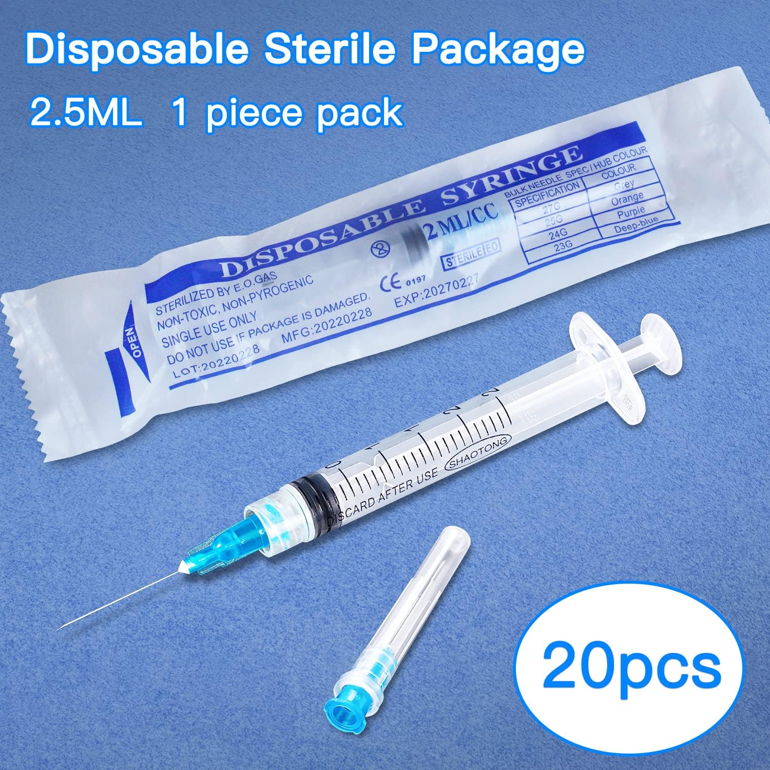 2ML Disposable syringe with Needle, Individually Wrapped (23Ga 25mm/1.0inch, Pack of 20)