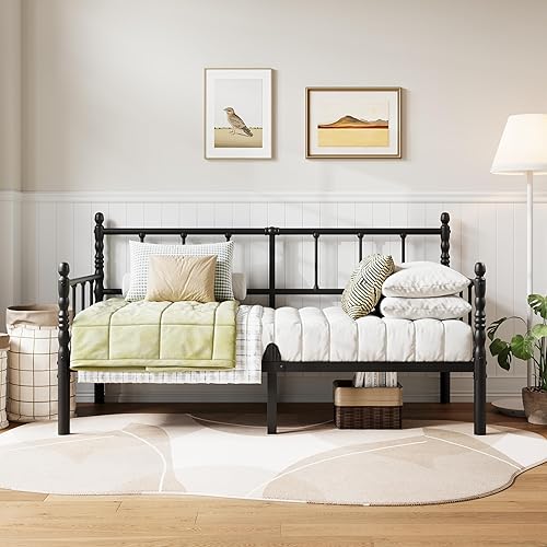 COMASACH 14 Inch Twin Modern Daybed - Heavy Duty Metal Platform Sofa Bed Frame with Headboard, No Box Spring Needed, Multi-Functional Day Bed Couch for Living Room, Guest Room, Small Space