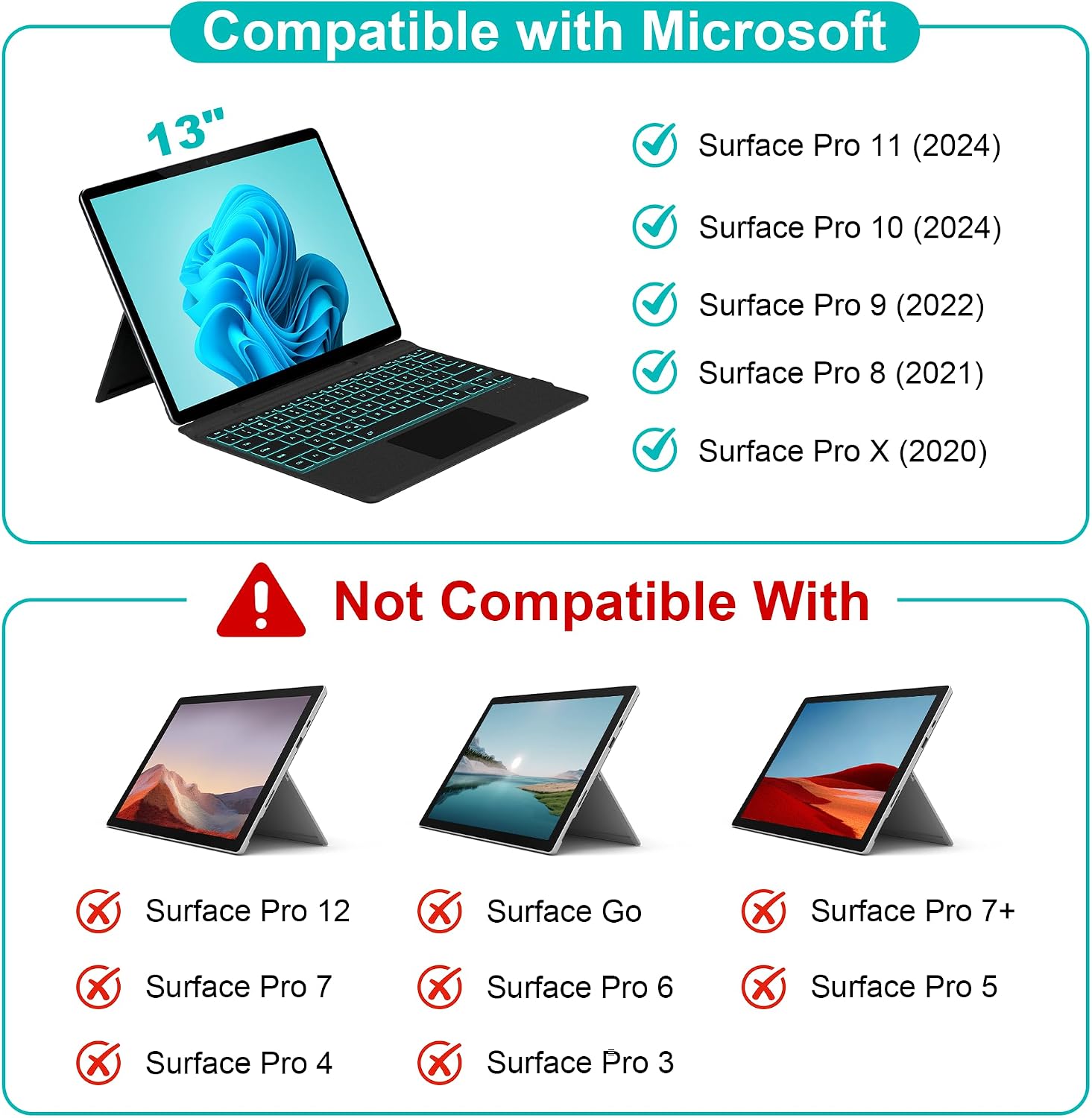 Surface Pro Keyboard for Microsoft Surface Pro 11/10/9/8/X 13",Bluetooth