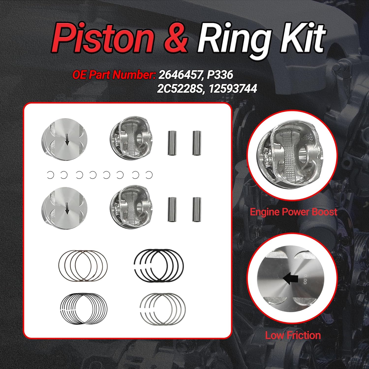 Ecotec 2.4 Full Gasket Set with Piston Rings & Connecting Rods Kit Fit for Chevrolet Captiva Equinox Malibu Impala Cobalt GMC Terrain Buick Lacrosse Regal Verano 2.4L 2006-2017 Replace# HS26517PT