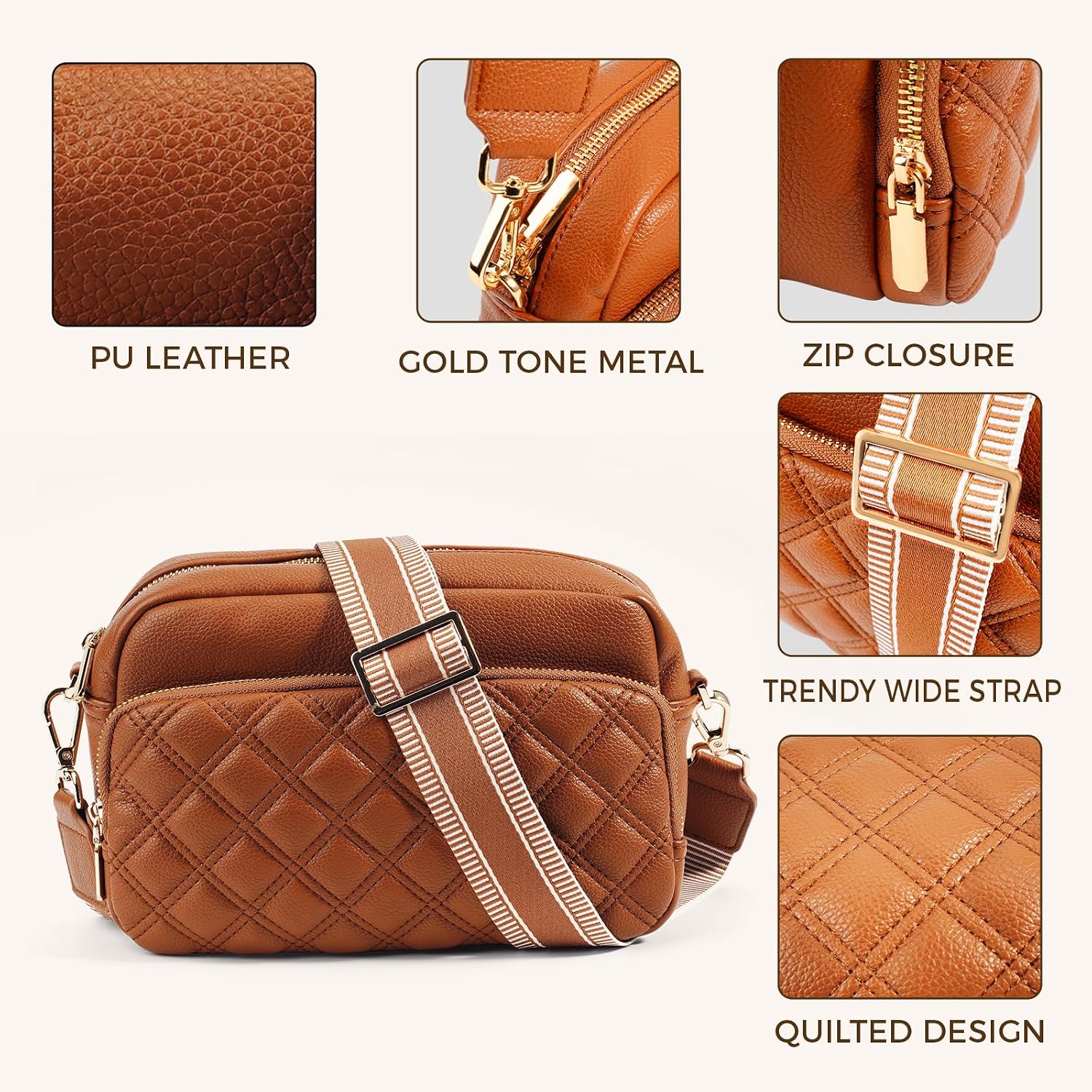 Small Crossbody Purses for Women,Vegan Leather Crossbody Bags Trendy, Quilted Purses for Women | Vegan Leather, | Trendy| Quilted