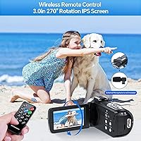 Vista 3 de Videocámara Camcorder 4K 42MP, pantalla de 3.0" con rotación de 270°, cámara de vlogging para YouTube, videocámaras con zoom digital de 18X, 2