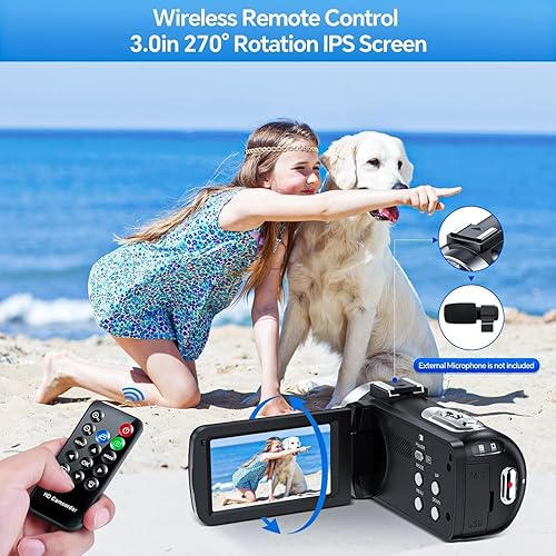 Miniatura 3 de Videocámara Camcorder 4K 42MP, pantalla de 3.0" con rotación de 270°, cámara de vlogging para YouTube, videocámaras con zoom digital de 18X, 2