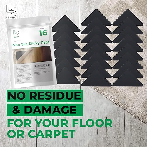 Miniatura 5 de Ledgebay Agarres para alfombras de área, reutilizables, antideslizantes, lavables, antideslizantes, antideslizantes, con agarre de almohadilla para