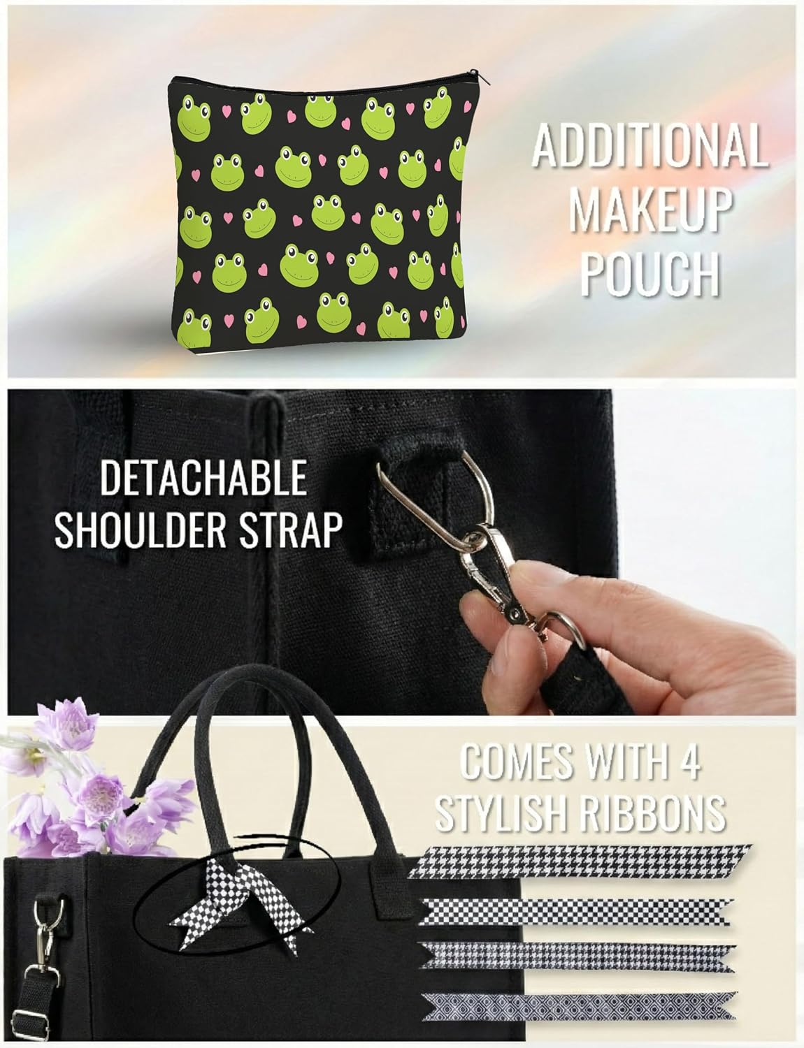 InnoBeta Frog Gifts for Women, Frog Tote Bag with Top Zipper Closure and Shoulder Strap for Birthday, Christmas and Every Special Occasion