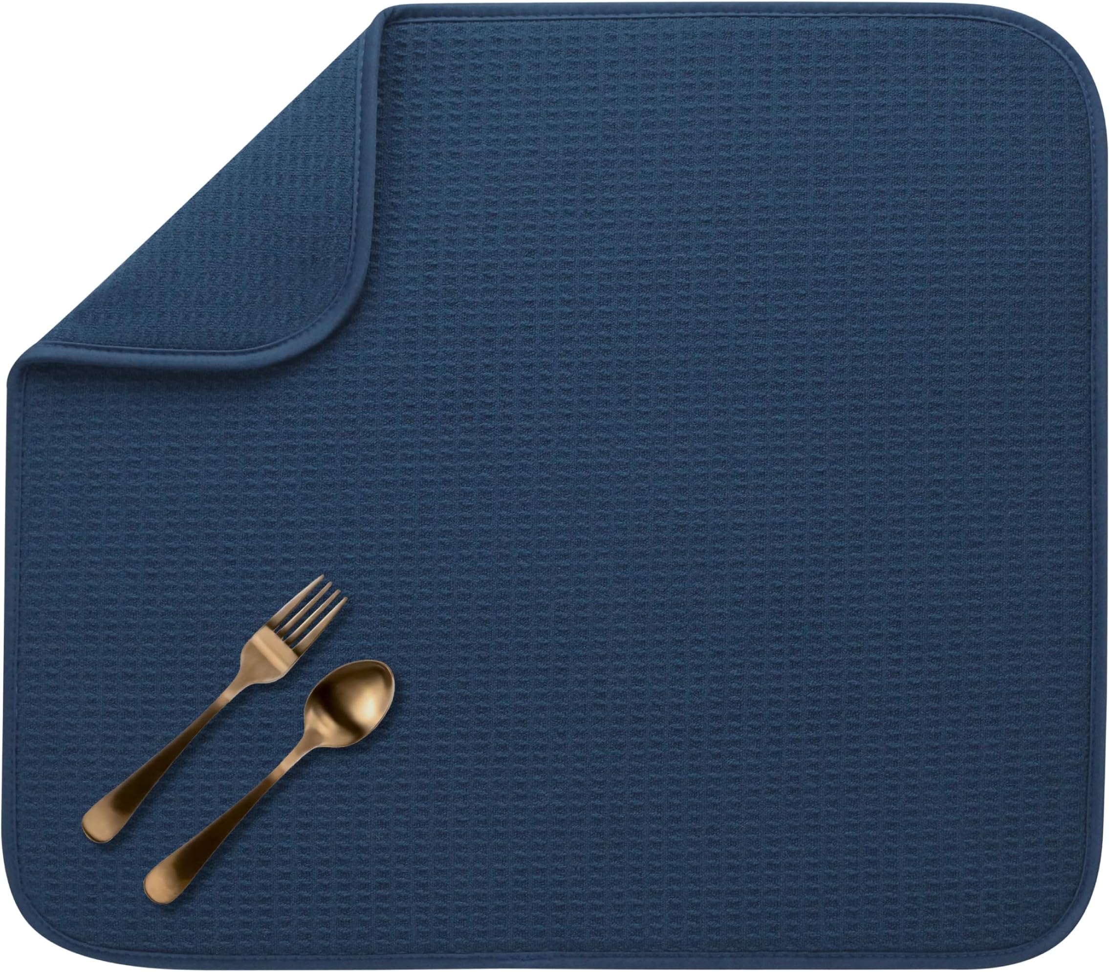 S&T INC. Absorbent, Reversible Microfiber Dish Drying Mat for Kitchen, 16 Inch x 18 Inch, Navy
