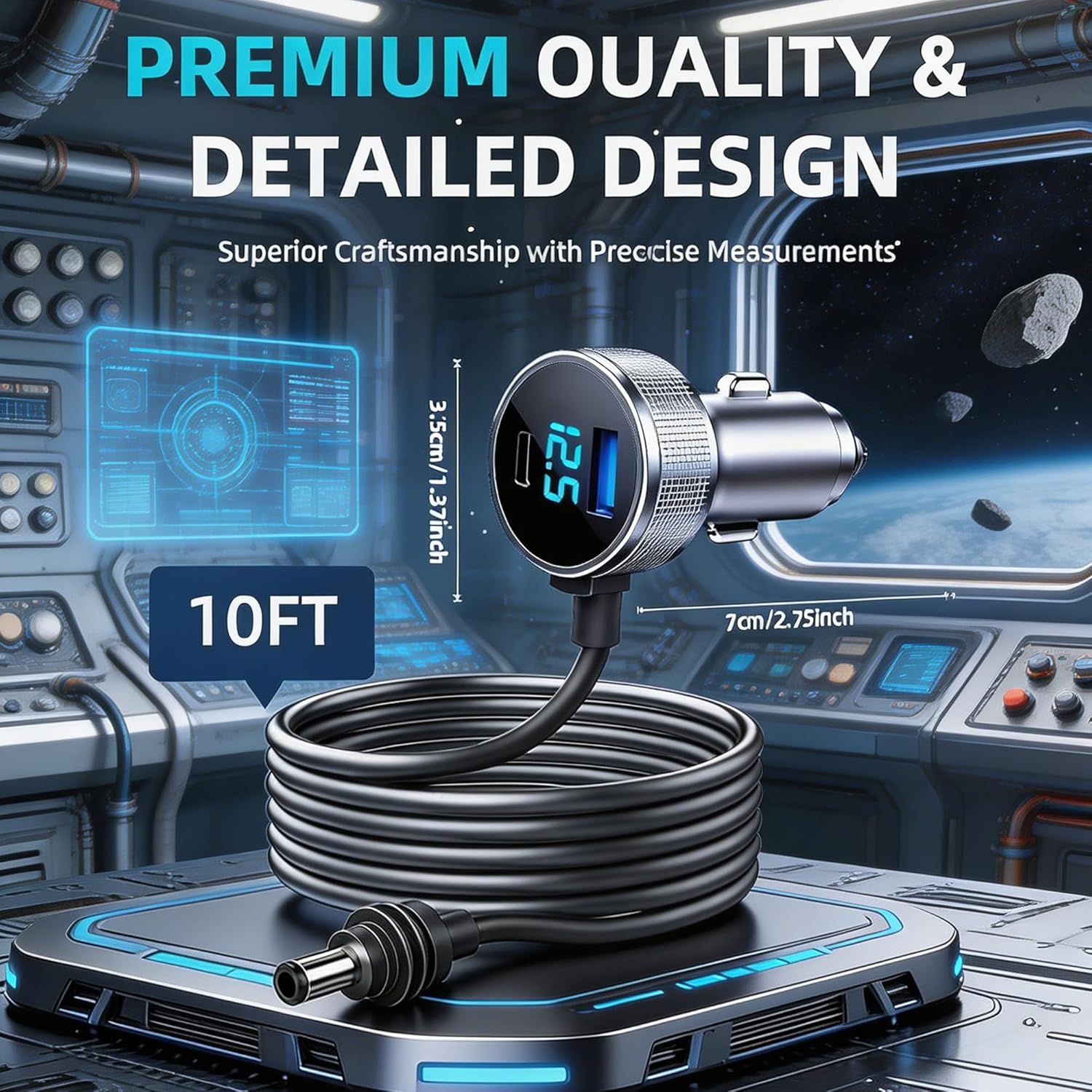 3-in-1 Car Power Supply Compatible with Starlink Mini, 12V-48V DC Cable for Starlink Mini with Digital Voltmeter, PD & QC 3.0 Ports, Premium Aluminum Car Charger Accessories