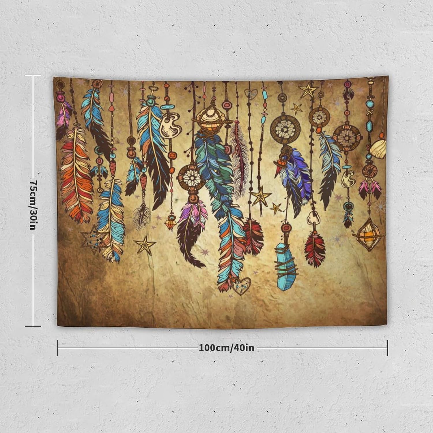 DDCBNS Retro Feather Tapestry Wall Hanging,Aztec Native American Navajo Ethnic Tribal Design Wall Hanging Tapestry Wall Art Home Décor for Bedroom Living Room Dorm Wall Décor 40" x 30" image 2