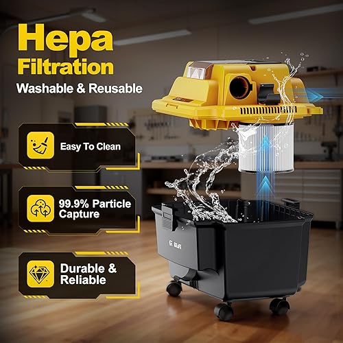 Miniatura 7 de GEVEELIFE Aspiradora inalámbrica para tienda húmeda y seca, 4.3 galones con batería de 5.0 Ah, cargador rápido, filtro HEPA, correa y ruedas,