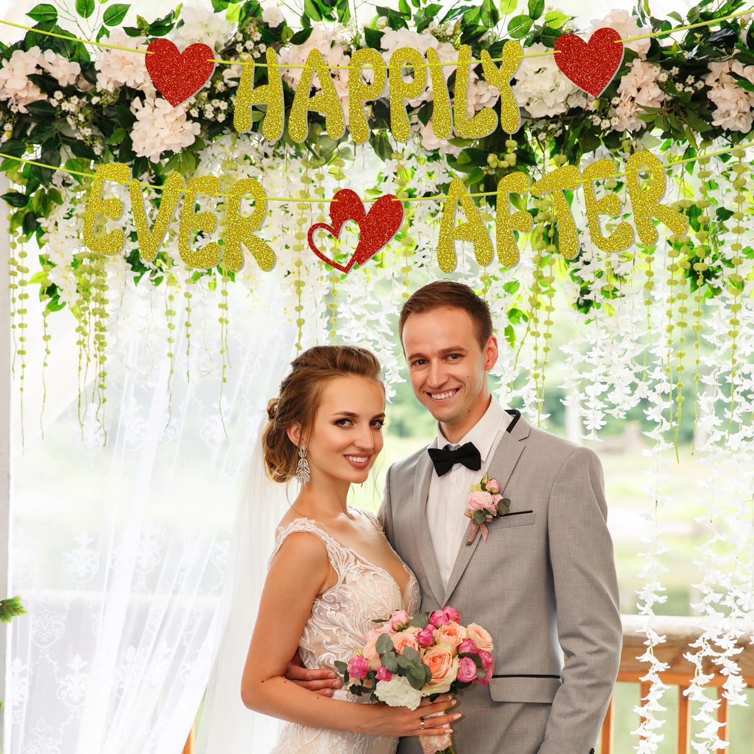 Happily Ever After Glitter Banner, NO-DIY,Bachelorette Wedding Party Banner Bridal Shower Banner Gold, Wedding Engagement Party Supplies image 4