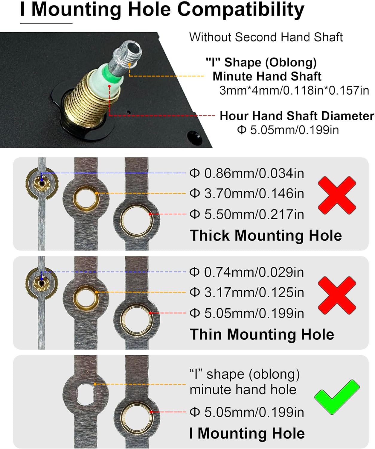 I Shaft Clock Mechanism (6mm/0.24in Thread Length, 18mm/0.71in Overall Shaft Length, 3 Set), Thick Shaft Clock Movement (Non Threaded, 9mm/0.35in Overall Shaft Length, 3 Set)