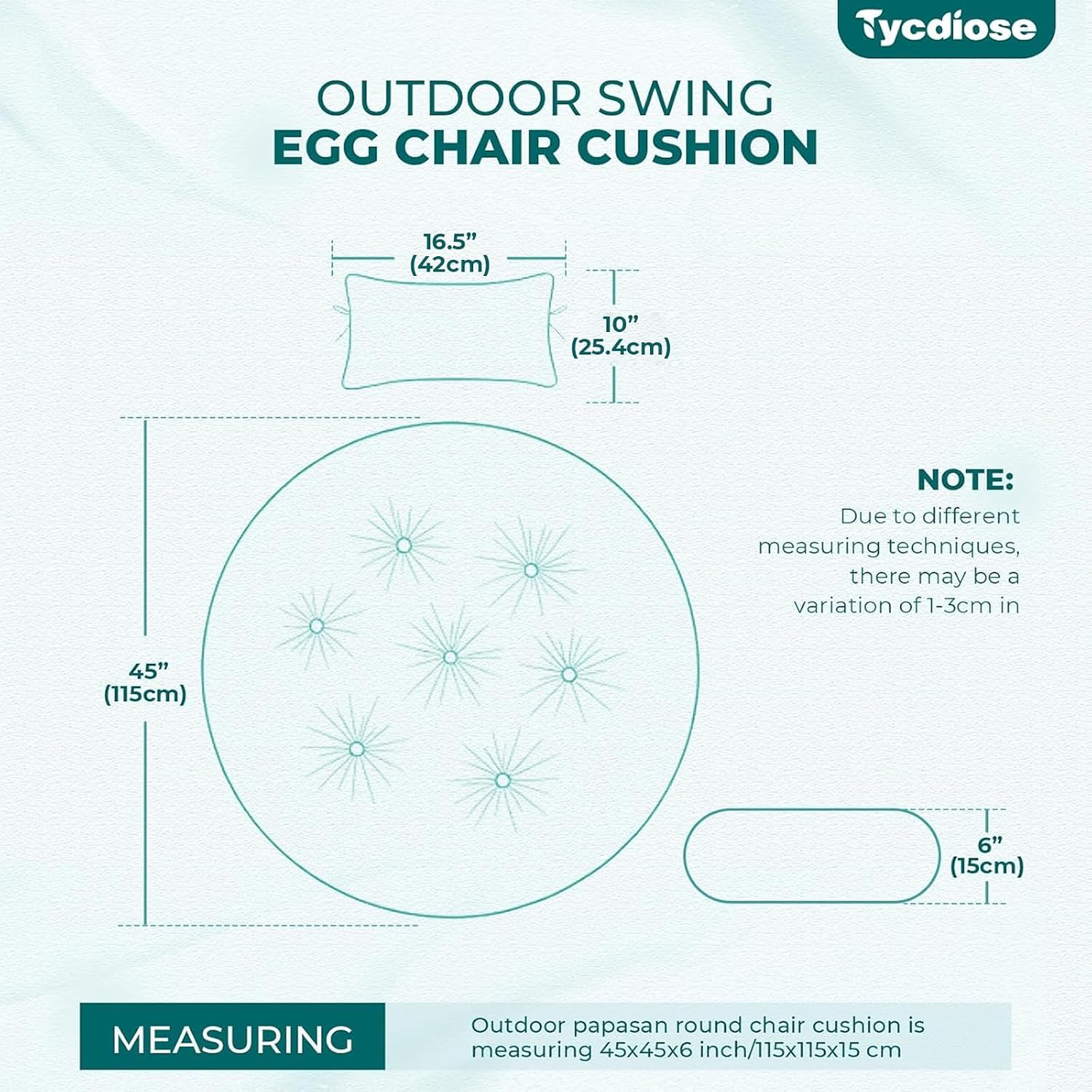 Outdoor Swing Egg Chair Cushion Replacement, Thicken Hanging Basket Egg Chair Cushion Waterproof Papasan Chairs Cushions with Headrest Pillow, Larger Round Cushions for Eggs Chairs (Teal)