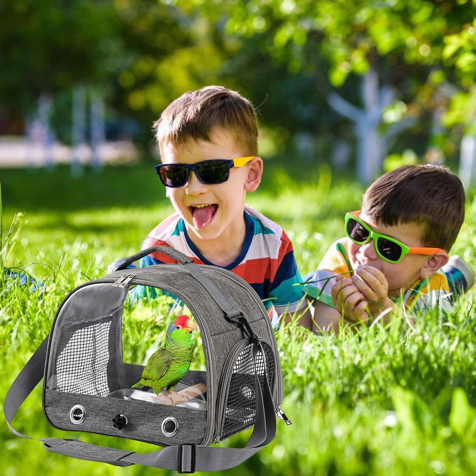 Borsa per il trasporto per uccelli con asta in acciaio inox, per pappagalli, pappagalli, piccoli animali, per viaggi, escursioni, campeggio, pieghevole a 180°
