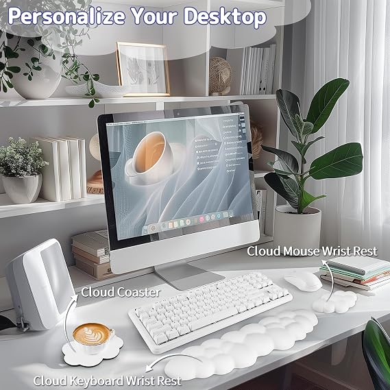 Sushret Cloud Wrist Rest Keyboard, PU Leather Memory Foam Cloud Keyboard Wrist Pad Set, Cute Armrest for Palm Support, PC/Play Table Accessories/Office Setup/Computer Hand