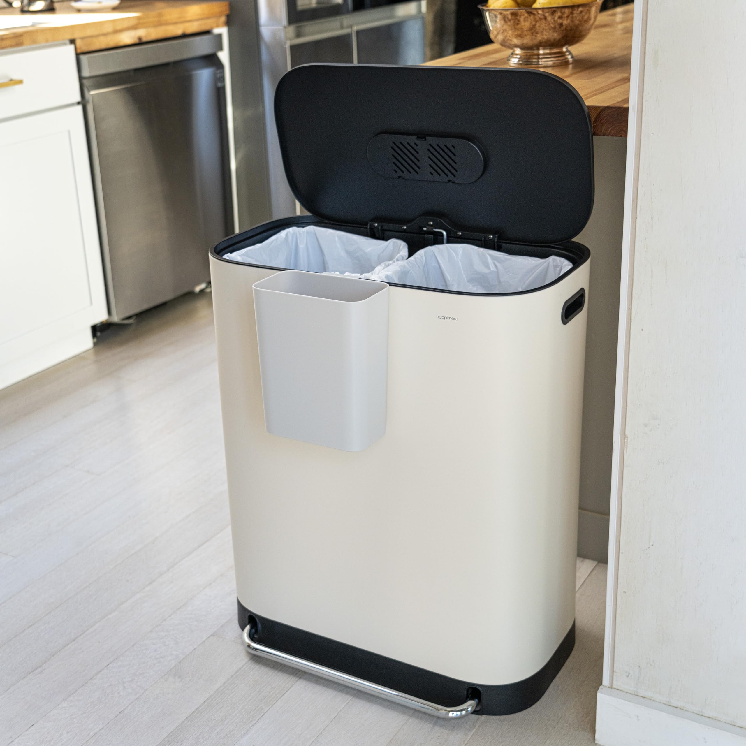 Happimess HPM1014C Beni Poubelle De Cuisine à Double Seau Avec Couvercle à Fermeture Amortie, Moderne, Minimaliste, Anti-empreintes Digitales Pour La Maison, La Cuisine, La Buanderie, Le Bureau, La