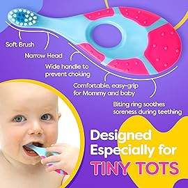 Baby Toothbrush 12 months and up - Toddler Toothbrush - Soft Bristles - Child Sized Brush Heads - infant toothbrush - Kids Tooth Brush - Easy Storage - Unisex Girl & Boy Set (4-Pack, Multi-Color)