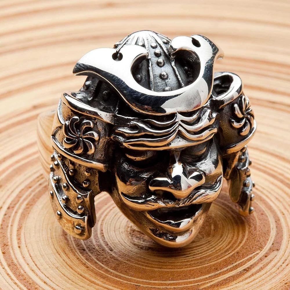 Sterling Silver Japanese Samurai Mask Rings Biker Jewelry Men's