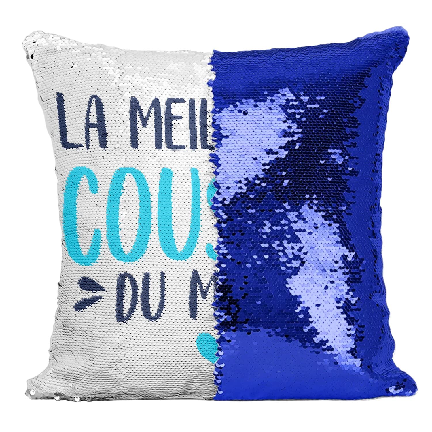 Coussin Sequin Bleu Réversible de Qualité pour Famille et Cousins