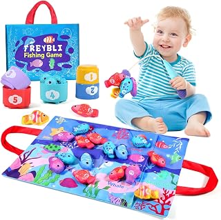 FREYBLI Montessori Toys for 1 Year Old, Cloth Toddler Fishing Game with Stacking Cups, Sorting Learning Baby Toy 12-18 Months, One Year Old Boy Girl First Birthday Gifts