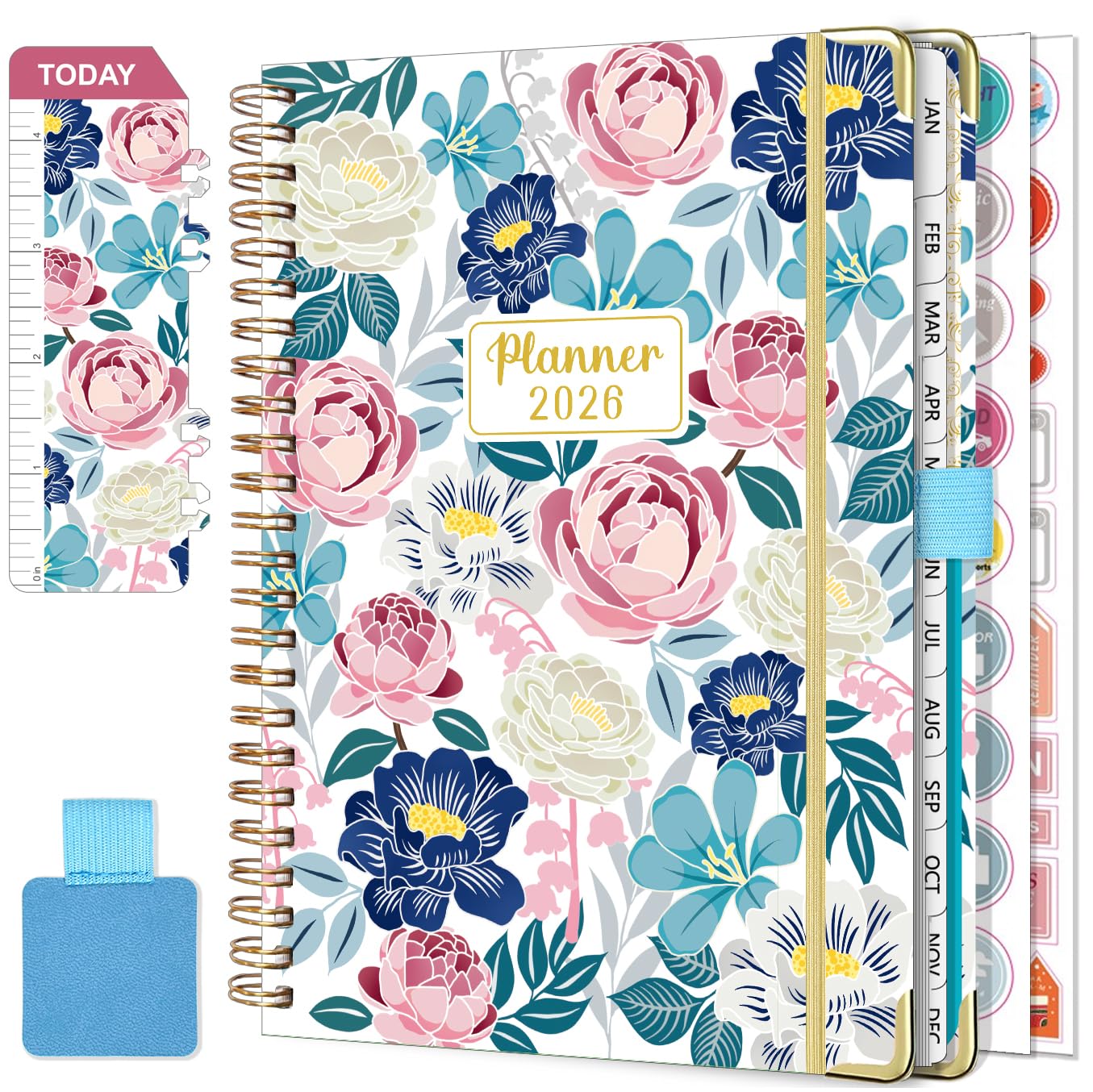 NEYSA Diary 2026 Week to View A5 Academic Diary January-December 2026 (12 Months) Planner with Self-adhesive pen loop, Ruler Bookmark & Stickers (Rose)