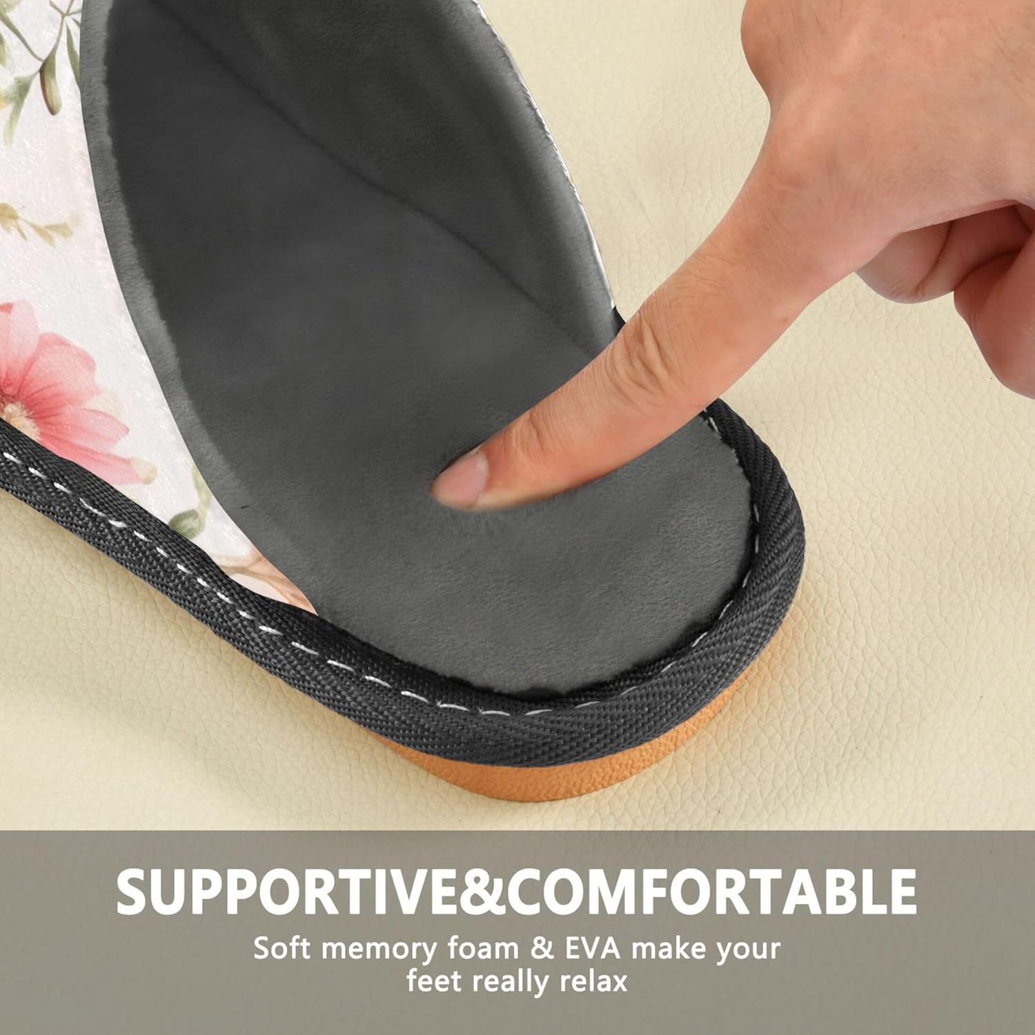 Floral Garden Flower Butterfly House Slippers – Cozy Fuzzy Slippers for Guests, Washable & Disposable, Perfect for Shoeless Home, Spa & Hotel Use A110231