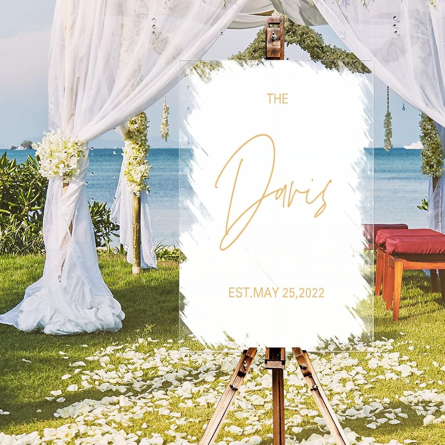 Personalized Name Welcome Wedding Signs Welcome To Baby Shower Modern Acrylic Wedding Welcome Sign White Brush Painted Elegant Gold Font Welcome Sign for Wedding Reception 18x24in