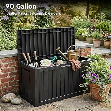 Deck Box Outdoor Storage Box Waterproof Large Resin Deck Box Indoor Outdoor Lockable Storage Container for Patio Furniture Cushions Garden Tools
