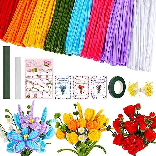 800PCS Pipe Cleaners Flower Kit, Pipe Cleaner Bulk Craft Flower