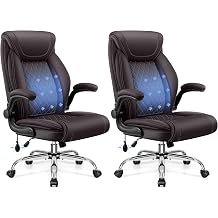 Office Chair, Big and Tall Ergonomic Desk Chair, Executive Leather Computer Chair with Adjustable Lumbar Support, Comfy Gaming Chair with Flip Up Arms, Swivel PC Chair with Rocking Function, Coffee