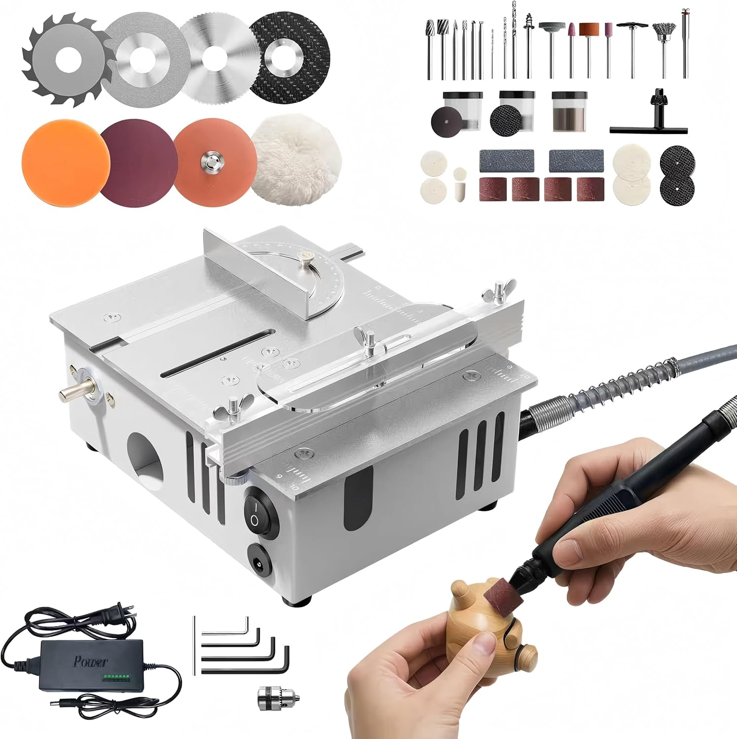 Mini Table Saw for Crafts, Multifunctional Portable Table Saws Adjustable Cutting Angle,Speed,SawDepth; Small Table Saw for Cutting, Grinding, Sanding All-in-one; Tablesaw