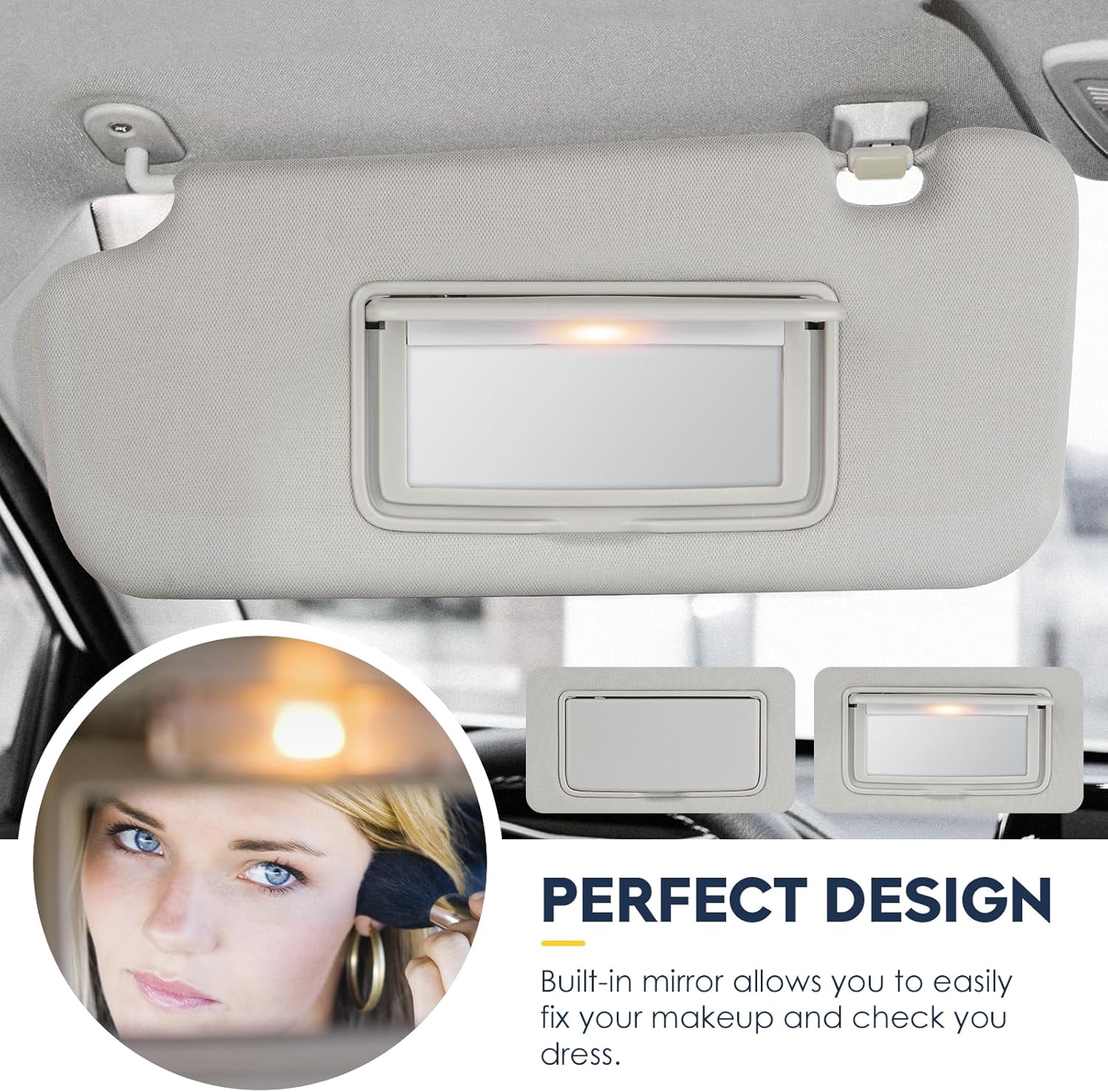 Left Driver Side Sun Visor with Light Fit for Nissan Murano 2009 2010 2011 2012 2013 2014, Replaces for 96401-1AA1B Gray