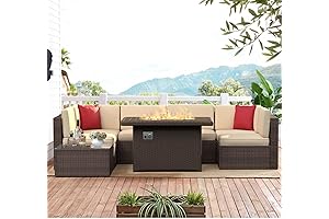 Aoxun 8-Piece Backyard Furniture Set with Heated Fire Pit Table and Cushions