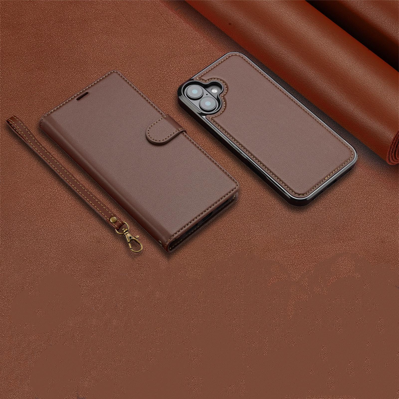 Étui Portefeuille magnétique en Cuir avec lanière pour iPhone 7 (iPhone 8) (Marron)