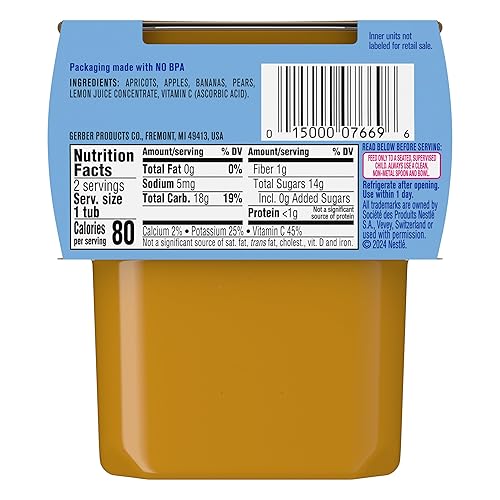 Vista 137 de Gerber 2nd Foods - Alimento para bebés, mezcla de puré de piña y pera, natural y sin OMG, tarros de 4 onzas, 2 paquetes con 8 unidades (16 unidades).